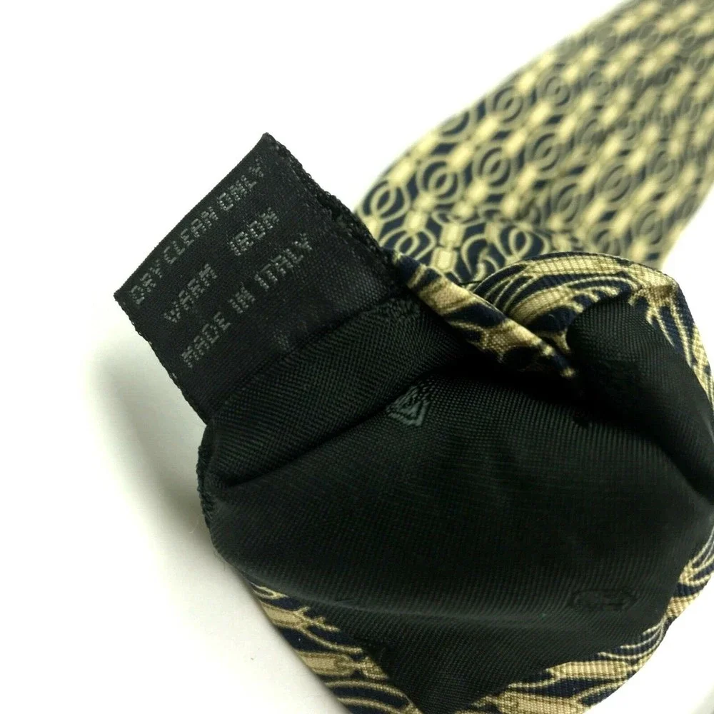 Ermenegildo Zegna Beige/Light Gold Navy Blue 100% Silk Necktie Made in Italy 56